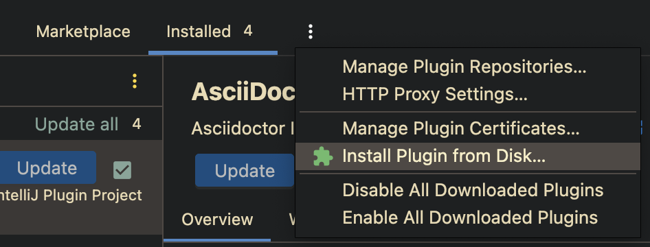 The Install Plugin from Disk window displays the option to select a zip file.