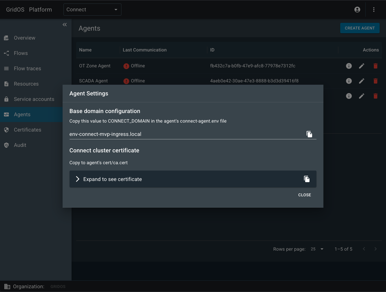 GridOS Connect Console Agent configuration