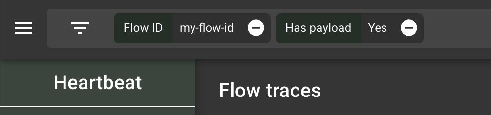 The tool bar has filters for the flow ID and 'Has payload' option.
